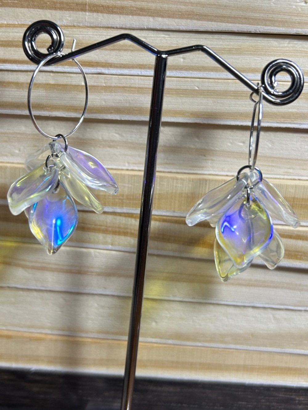 3/$25 Iridescent Petal Drop Hoop Earrings